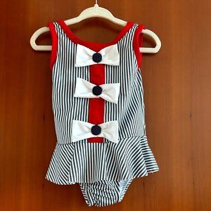 Bella Bliss Blue & White Striped Bathing Suit with Bows (Size 2) 4th of July!